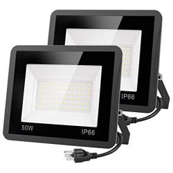 CREPOW 2-Pack 50W LED Flood Lights Outdoor, IP66 Waterproof Security Lights Work Light, 4500lm Outside Floodlights Super Bright Lighting for Playground Yard Lawn, 6000K Daylight White