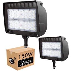 Lightdot 2 Pack 150W LED Outdoor Flood Light with Knuckle, 5000K Daylight, 15000lm Super Bright, Dusk to Dawn Photocell Sensors, IP65 Waterproof Security Light for Gardens Yards and Parking Lot