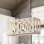 Wood and Metal Chandelier Rectangle 3-Light Adjustable Height Ceiling Pendant Light Dining Room Lighting Fixtures Hanging，Living Room Light ,Kitchen Chandelier UL Listed