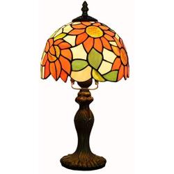 CCSUN E26 Mini Tiffany Style Table Lamp, Vintage Antique Desk Lamp Sunflower Stained Glass Lampshade Alloy 36cm Desk Light for Bedroom Living Room-Sun Flower 14in