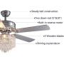 SILJOY 52” Modern Reversible Crystal Chandelier Ceiling Fan with Lights and Remote Elegant Indoor Fan Light Kit for Bedroom Dining Room 5 Wood Blades Silver