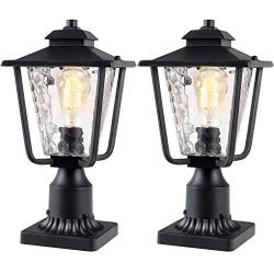 Osimir Outdoor Post Light 2 Pack, Outdoor Post Lantern with Pier Mount Adapter (7.9”W x 13.4”H), Pier Light in Sanded Black Finish with Bubble Glass, Lamp Post Mount Lighting Fixture 2145-1G-2PK