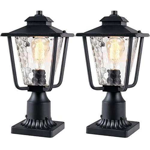 Osimir Outdoor Post Light 2 Pack, Outdoor Post Lantern with Pier Mount Adapter (7.9”W x 13.4”H), Pier Light in Sanded Black Finish with Bubble Glass, Lamp Post Mount Lighting Fixture 2145-1G-2PK