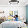 Invisible Ceiling Fan with Light Remote Control Dimmable 3 Speed LED Low Profile Semi Ceiling Lamp Timing Bedroom Dining Living Room
