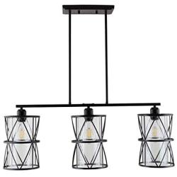 SHENGQINGTOP 33 Inches Industrial Kitchen Island Lights with Clear Glass, 3-Light Dining Room Lighting Fixtures Hanging, New Transitional Multi Pendant Lighting, Matte Black Finish