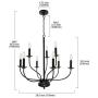 ELUZE Farmhouse Chandelier, 9 Lights Vintage Pendant Lighting ,Black Rustic Chandeliers Candle Ceiling Light Fixture for Living Dining Room Bedroom Kitchen Island Foyer Lighting