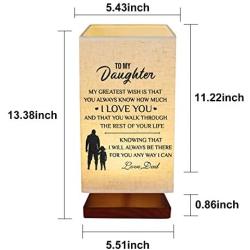 Engraved Bedside Table Lamp for Daughter - Personalized Fabric Wooden Desk Lamp for Bedroom Living Room Office Study - Perfect Birthdays Christmas Gifts for Daughter from Dad