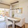Dining Room Lighting Fixtures Hanging, Mason Jar Lights, 5-Light Pendant Lighting for Kitchen Island with Faux Wood Finish, Brown