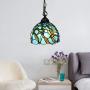 LITFAD Turquoise Dragonfly Hanging Lamp Tiffany Style Stained Glass 1 Head Suspended Light 8'' Wide Pendant Light Chandelier for Kitchen Island Barn Restaurant Hotel