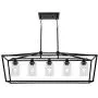 BONLICHT Farmhouse 5 Light Rectangle Dining Room Chandelier with Clear Glass Shade in Matte Black Finish,Classic Industrial Kitchen Island Pendant Hanging Lighting for Living Room Foyer