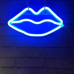 Lip Shape Neon Signs LED Kiss Neon Light Sign Art Wall Decor Lights for Christmas Baby Girls Room Bar Wedding Party Supplies (Blue)