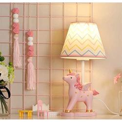 LITFAD Modern Bedside Table Lamp Girl Bedroom Unicorn Desk Light Resin 1 Light Animal Pink LED Reading Lamp with Plug in Cord for Bedroom Kids Room Office - Ripple