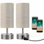 BOBOMOMO USB Bedside Table Lamp Set of 2 Desk Lamps 15 with 2 USB Charging Ports & 1 AC Outlet Nightstand Lamp for Bedroom Living Room Study Room Silver & Grey