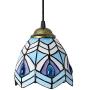 LITFAD Peacock Style Blue Stained Glass Tiffany LED Pendant Lighting One-Light Mini Ceiling Hanging Light for Dining Room Restaurant Coffee Shop Bar