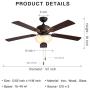 Ceiling Fan with Light 52-inch Brown 5-leaf Flush Mount Indoor Ceiling Fan Light ETL Listed for Living Room Dining Room Kitchen Restaurant,Motor Reversibly Accumulates Heat in Winter
