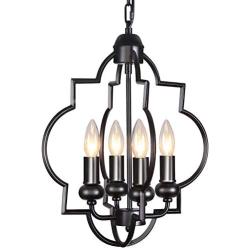 reesenLight Modern Chandelier Foyer Lantern 4-Light Black Pendant Lighting Farmhouse Ceiling Hanging Light Fixtures for Dining Room, Living Room, Entryway, Hallway