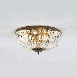 BAYCHEER Round Shaped Clear Crystal Ceiling Lghting Ftures with 3 Lghts Retro Art Dcoration Flush Mount Ceiling Light for Hallway Dining Living Room Kitchen Boudoir 9.84inch(Vintage Gold)