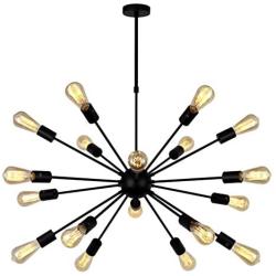 VINLUZ Modern Farmhouse Chandelier Lighting-18 Lights Sputnik Chandelier Black Industrial Pendant Semi-Flush Mount Ceiling Light Fixture