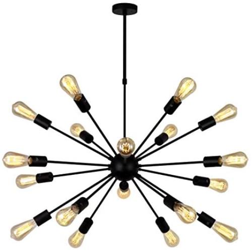 VINLUZ Modern Farmhouse Chandelier Lighting-18 Lights Sputnik Chandelier Black Industrial Pendant Semi-Flush Mount Ceiling Light Fixture VINLUZ Modern Farmhouse Chandelier Lighting-18 Lights Sputnik Chandelier Black Industrial Pendant Semi-Flush Mount Ceiling Light Fixture