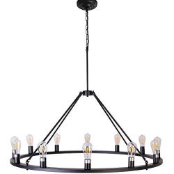 OSAIRUOS W47 Vintage Rustic Rod Iron Chandelier Farmhouse Ceiling Pendant Chandeliers Lighting Fixture Industrial Decor Round Island 12 Lights for Living Room Hotel Church Cafe Shops, Painted Black