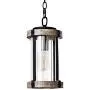 MOTINI Outdoor Pendant Light Fixture for Porch, 1-Light Exterior Hanging Lantern in Black and Wood Finish with Clear Ribbed Glass, Bulb Included