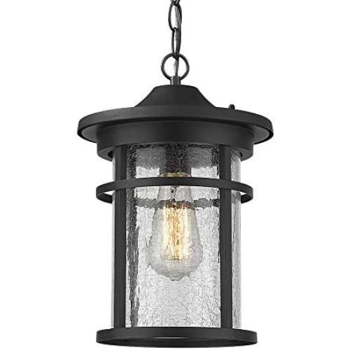 Emliviar Outdoor Hanging Lantern Light Fixture, 1-Light Exterior Pendant Porch Light in Black Finish with Crackle Glass, A208511D1