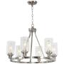 MELUCEE 6 Lights Round Chandelier Brushed Nickel Island Lighting Dining Room Lighting Fixtures Hanging Glass Pendant Light for Kitchen Living Room Bedroom