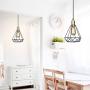 Qamra Industrial Pendant Light, Vintage Farmhouse Geometry Cage Ceiling Lighting Fixtures Modern Hanging Lamp for Kitchen Island Dining Room Entryway (Black + Gold)