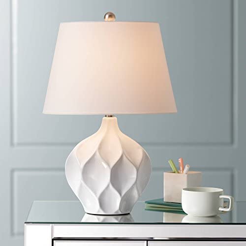 Dobbs Modern Accent Table Lamp White Ceramic Tapered Drum Shade for Living Room Bedroom Bedside Nightstand Office Family - 360 Lighting