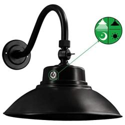 Black LED Gooseneck Barn Light 14 Inch Dusk to Dawn Sensor Classic Steel Shade 42W 4200lm 6000K Wall Porch Light with Photocell Outdoor Gooseneck Farmhouse Lighting Fixture