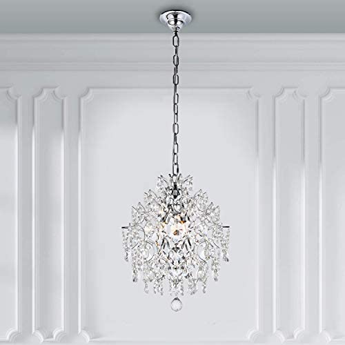 A1A9 Modern Crystal Chandelier Lighting Fixture, 3 Light Crystal Raindrop Lampshades Ceiling Light, Chrome Hanging Pendant Lights for Dining Room Bedroom Living Room Entryway Size: D15 x H18