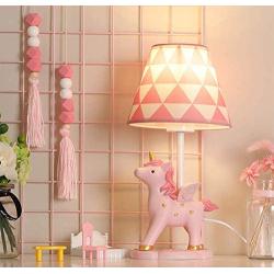 LITFAD Modern Bedside Table Lamp Girl Bedroom Unicorn Desk Light Resin 1 Light Animal Pink LED Reading Lamp with Plug in Cord for Bedroom Kids Room Office - Triangle