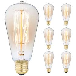 6-Pack Edison Light Bulb, Antique Vintage Style Light, Amber Warm, Dimmable (60w/110v)