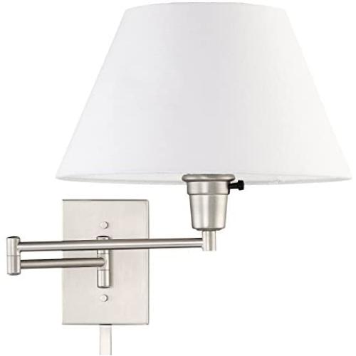Kira Home Cambridge 13'' Swing Arm Wall Lamp - Plug in/Wall Mount + White Fabric Shade, 150W 3-Way + Cord Covers, Satin Nickel Finish Kira Home Cambridge 13'' Swing Arm Wall Lamp - Plug in/Wall Mount + White Fabric Shade, 150W 3-Way + Cord Covers, Satin Nickel Finish