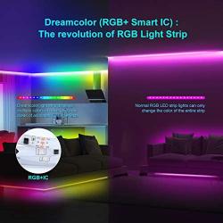 50ft/15m Dreamcolor RGBIC LED Strip Lights for Bedroom, Megulla Bluetooth APP Controlled 12v LED Tape Lights with Remote and 300+ LED-Chasing Lighting Effects for Kitchen, Living Room, Gaming Room