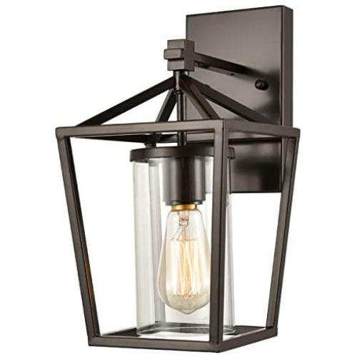 Industrial Lantern Wall Sconces Glass Shade, Bronze Metal Finish Wall Lamp with Lantern Cage for Stairwell Bar Bedroom Dining Room Entryway Hallway