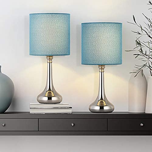 Bedside Table Lamps Set of 2 Small Nightstand Lamps with Blue Fabric Shade Modern Small Desk Lamps for Bedroom Living Room Kids Study Room Office Bedside Table Lamps Set of 2 Small Nightstand Lamps with Blue Fabric Shade Modern Small Desk Lamps for Bedroom Living Room Kids Study Room Office