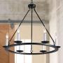 Bestier Wagon Wheel Chandelier 6 Lights Farmhouse Light Fixture Black Metal Finish 26'' Rustic Kitchen Island Dining Pendant Lighting