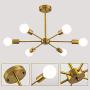 Modern Sputnik Chandelier 6 Lights Semi Flush Mount Ceiling Pendant Lighting Mid Century Industrial Gold Brushed Brass Light Fixture for Kitchen Living Room Dining Room Restaurant