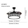 BDenise 42 Inch Invisible Ceiling Fan with Light and Remote Control Black Finish, Retractable Blades LED Chandelier Fans Lights with 3 Color Change and 3-Speeds for Dining/Living Room