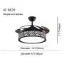 BDenise 42 Inch Invisible Ceiling Fan with Light and Remote Control Black Finish, Retractable Blades LED Chandelier Fans Lights with 3 Color Change and 3-Speeds for Dining/Living Room