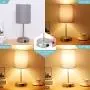Touch Control 3-Way Dimmable Grey Bedside Table Lamp, 2 USB Charging Ports Nightstand Lamp with 3000K Warm White Bulbs, Round Fabric Shade Modern Desk Reading Lamp for Bedroom Living Room Touch Control 3-Way Dimmable Grey Bedside Table Lamp, 2 USB Charging Ports Nightstand Lamp with 3000K Warm White Bulbs, Round Fabric Shade Modern Desk Reading Lamp for Bedroom Living Room