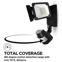 Home Zone Security Solar Motion Sensor Light - Outdoor Weatherproof Triple Head LED Security Flood Light, Black