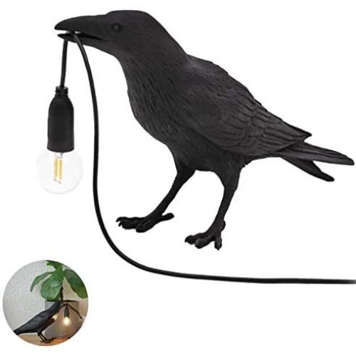 Crow Table lamp，Artificial Bird Shaped Table Lamp，Bird Wall Lamp Light LED Table Lamps，Desk Lamp Night Light for Adults Kids for Bedrooms, Living Rooms, Office Decoration (Black-B)