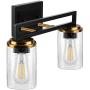 WIHTU Bathroom Vanity Light Fixtures, 2 Lights Bath Wall Sconce, Seeded Glass Shade Black Matte Warm Brass Accents Wall Mount Lamp, Modern Vanity Lights for Bathroom Mirror Cabinet Bedroom Kitchen