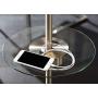 Caper Modern Floor Lamp with USB and AC Power Outlet on Table Glass Satin Steel White Fabric Drum Shade for Living Room - 360 Lighting