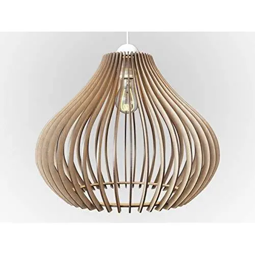 Wood Ceiling Pendant Light. Modern & Contemporary Hanging light fixture with Adjustable Cord for Kitchen, Dining or Living Room, Bedrooms or Office Space Max 60 Watt (NEW VERSION)