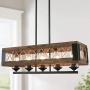 LALUZ Farmhouse Chandelier, 5-Light Kitchen Island Lighting with Clear Glass, Wood and Black Finish, 32 Inches LALUZ Farmhouse Chandelier, 5-Light Kitchen Island Lighting with Clear Glass, Wood and Black Finish, 32 Inches