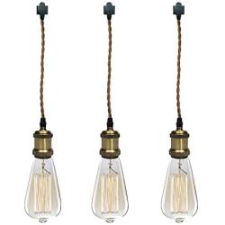 ANYE 1 ft Brown Weave Rope Wire 3-Lights H-Type Track Pendant Light Copper Base Light Fixtures Retro Vintage Style Ceiling Light for Loft Corridor Dining Room Living Room Bulb and Track Not Included