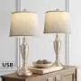 BOBOMOMO 25.25 Modern USB Table Lamp Set of 2 for Living Room Bedroom Bedside Lamps with Charging Port Fabric Drum Shade (Silver)